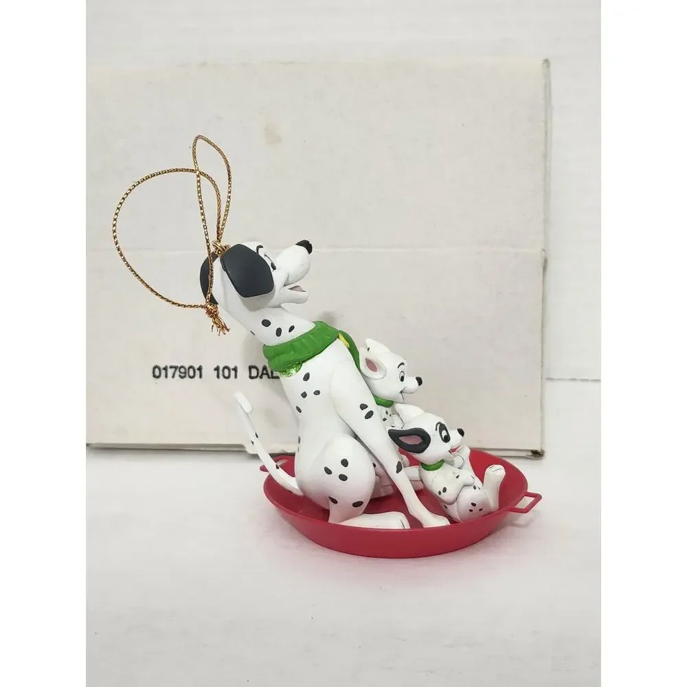 Vintage Disney 101 Dalmatians Christmas Ornament Boxed Sledding Puppies